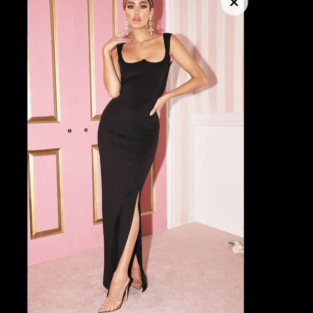PLT Long Black Slit Dress